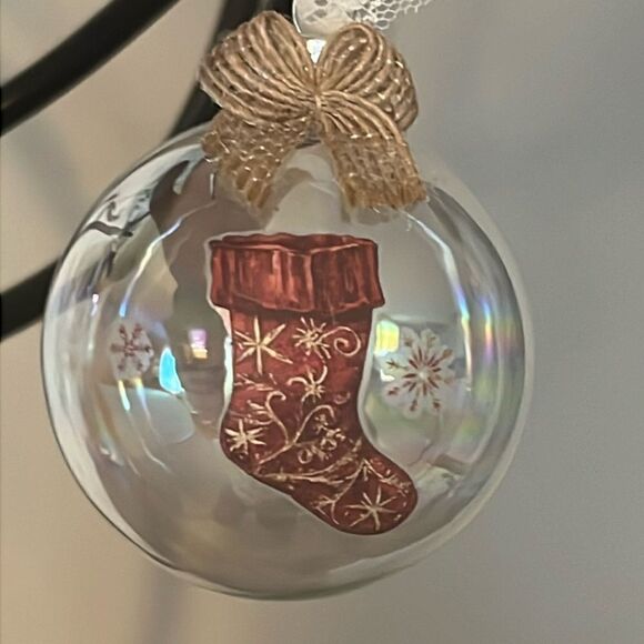 Upcycled Clear Glass Ornaments 3 Different Christmas Balls stocking, sleigh, hut - Picture 5 of 15